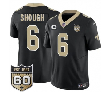 Men's New Orleans Saints #6 Tyler Shough Black 2026 F.U.S.E With 1-Star C Patch And 60th Anniversary Patch Vapor Limited Football Stitched Jersey