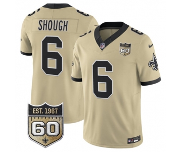 Men's New Orleans Saints #6 Tyler Shough Gold 2026 F.U.S.E 60th Anniversary Patch Vapor Limited Football Stitched Jersey