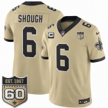 Men's New Orleans Saints #6 Tyler Shough Gold 2026 F.U.S.E With 1-Star C Patch And 60th Anniversary Patch Vapor Limited Football Stitched Jersey