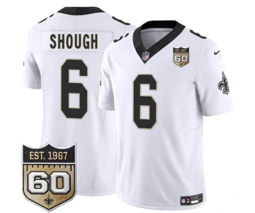 Men's New Orleans Saints #6 Tyler Shough White 2026 F.U.S.E 60th Anniversary Patch Vapor Limited Football Stitched Jersey
