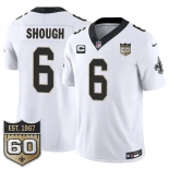 Men's New Orleans Saints #6 Tyler Shough White 2026 F.U.S.E With 1-Star C Patch And 60th Anniversary Patch Vapor Limited Football Stitched Jersey Men's New Orleans Saints #6 Tyler Shough White 2026 F.U.S.E With 1-Star C Patch And 60th Anniversary Patch Vapor Limited Football Stitched Jersey