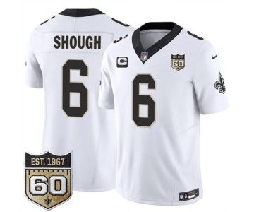 Men's New Orleans Saints #6 Tyler Shough White 2026 F.U.S.E With 1-Star C Patch And 60th Anniversary Patch Vapor Limited Football Stitched Jersey