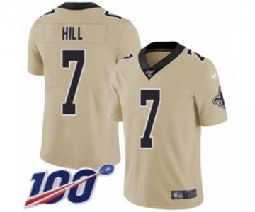 Men's New Orleans Saints #7 Taysom Hill Limited Gold Inverted Legend 100th Season Football Jersey