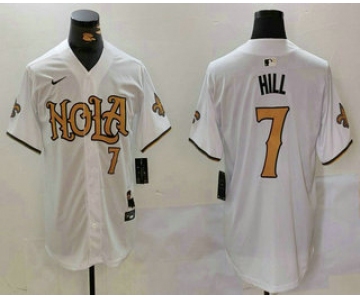 Men's New Orleans Saints #7 Taysom Hill Number White Nola Baseball Jersey