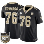 Men's New Orleans Saints #76 David Edwards Black 2026 F.U.S.E With 1-Star C Patch And 60th Anniversary Patch Vapor Limited Football Stitched Jersey