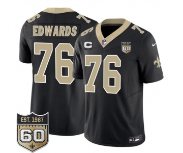 Men's New Orleans Saints #76 David Edwards Black 2026 F.U.S.E With 1-Star C Patch And 60th Anniversary Patch Vapor Limited Football Stitched Jersey