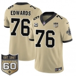 Men's New Orleans Saints #76 David Edwards Gold 2026 F.U.S.E With 1-Star C Patch And 60th Anniversary Patch Vapor Limited Football Stitched Jersey Men's New Orleans Saints #76 David Edwards Gold 2026 F.U.S.E With 1-Star C Patch And 60th Anniversary Patch Vapor Limited Football Stitched Jersey