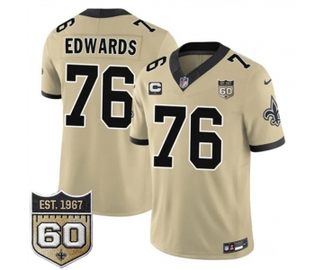 Men's New Orleans Saints #76 David Edwards Gold 2026 F.U.S.E With 1-Star C Patch And 60th Anniversary Patch Vapor Limited Football Stitched Jersey