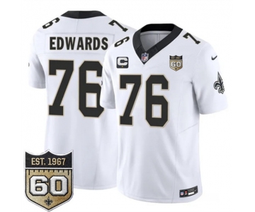 Men's New Orleans Saints #76 David Edwards White 2026 F.U.S.E With 1-Star C Patch And 60th Anniversary Patch Vapor Limited Football Stitched Jersey