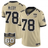 Men's New Orleans Saints #78 Erik McCoy Gold 2026 F.U.S.E 60th Anniversary Patch Vapor Limited Football Stitched Jersey