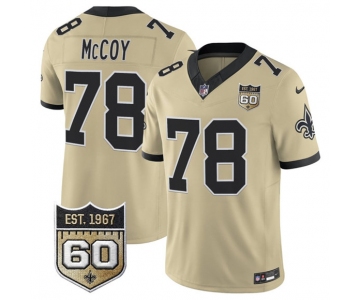 Men's New Orleans Saints #78 Erik McCoy Gold 2026 F.U.S.E 60th Anniversary Patch Vapor Limited Football Stitched Jersey