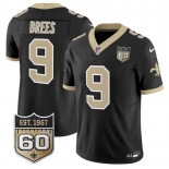 Men's New Orleans Saints #9 Drew Brees Black 2026 F.U.S.E 60th Anniversary Patch Vapor Limited Football Stitched Jersey Men's New Orleans Saints #9 Drew Brees Black 2026 F.U.S.E 60th Anniversary Patch Vapor Limited Football Stitched Jersey