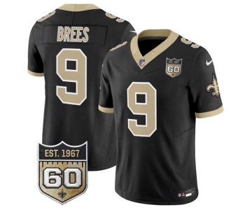 Men's New Orleans Saints #9 Drew Brees Black 2026 F.U.S.E 60th Anniversary Patch Vapor Limited Football Stitched Jersey