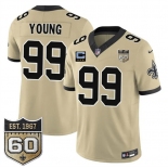 Men's New Orleans Saints #99 Chase Young Gold 2026 F.U.S.E With 3-Star C Patch And 60th Anniversary Patch Vapor Limited Football Stitched Jersey Men's New Orleans Saints #99 Chase Young Gold 2026 F.U.S.E With 3-Star C Patch And 60th Anniversary Patch Vapor Limited Football Stitched Jersey