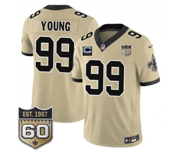 Men's New Orleans Saints #99 Chase Young Gold 2026 F.U.S.E With 3-Star C Patch And 60th Anniversary Patch Vapor Limited Football Stitched Jersey