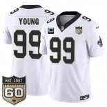 Men's New Orleans Saints #99 Chase Young White 2026 F.U.S.E With 3-Star C Patch And 60th Anniversary Patch Vapor Limited Football Stitched Jersey Men's New Orleans Saints #99 Chase Young White 2026 F.U.S.E With 3-Star C Patch And 60th Anniversary Patch Vapor Limited Football Stitched Jersey