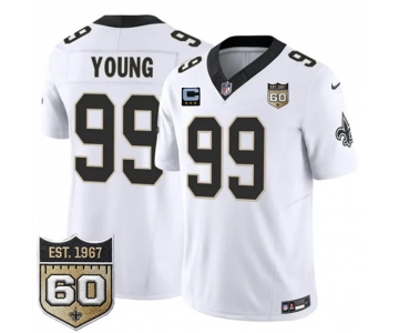Men's New Orleans Saints #99 Chase Young White 2026 F.U.S.E With 3-Star C Patch And 60th Anniversary Patch Vapor Limited Football Stitched Jersey