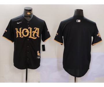 Men's New Orleans Saints Blank Black Cool Base Stitched Baseball Jersey