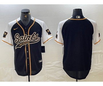 Men's New Orleans Saints Blank Black White 1987 Legacy Cool Base Stitched Baseball Jersey
