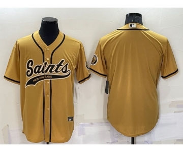 Men's New Orleans Saints Blank Gold Stitched Cool Base Nike Baseball Jersey