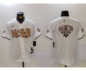 Men's New Orleans Saints Blank White Nola Baseball Jerseys