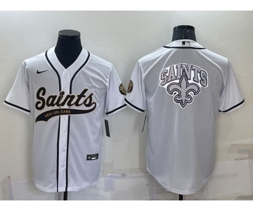 Men's New Orleans Saints White Team Big Logo With Patch Cool Base Stitched Baseball Jersey