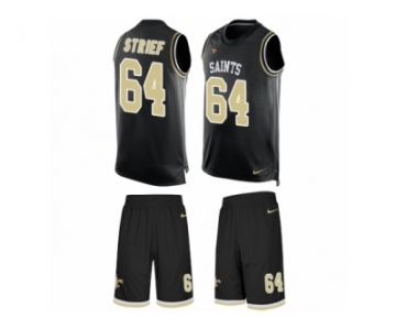 Men's Nike New Orleans Saints #64 Zach Strief Limited Black Tank Top Suit NFL Jersey