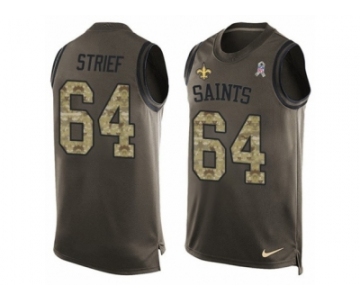 Men's Nike New Orleans Saints #64 Zach Strief Limited Green Salute to Service Tank Top NFL Jersey
