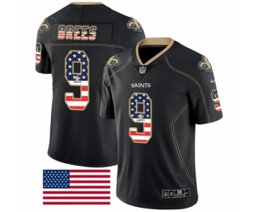 Men's Nike New Orleans Saints #9 Drew Brees Limited Black Rush USA Flag NFL Jersey