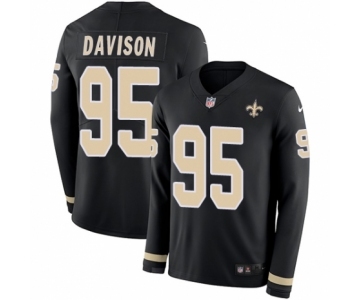 Men's Nike New Orleans Saints #95 Tyeler Davison Limited Black Therma Long Sleeve NFL Jersey