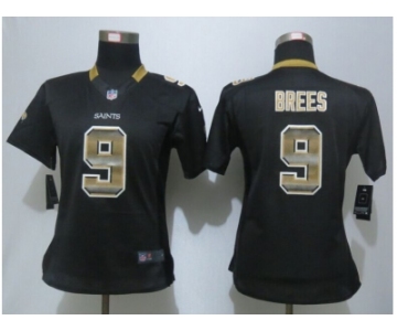 Women New Nike Orleans Saints #9 Brees Black Strobe Jerseys