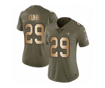 Women Nike New Orleans Saints #29 John Kuhn Limited Olive Gold 2017 Salute to Service NFL Jersey