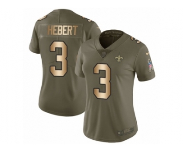 Women Nike New Orleans Saints #3 Bobby Hebert Limited Olive Gold 2017 Salute to Service NFL Jersey