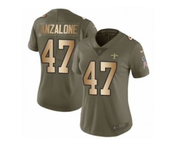 Women Nike New Orleans Saints #47 Alex Anzalone Limited Olive Gold 2017 Salute to Service NFL Jersey