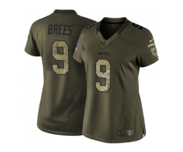 Women Nike New Orleans Saints #9 Drew Brees Green Stitched NFL Limited 2015 Salute to Service Jersey