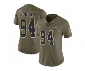 Women Nike New Orleans Saints #94 Cameron Jordan Olive Stitched NFL Limited 2017 Salute to Service Jersey