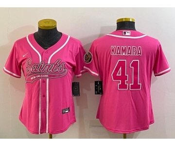 Women's New Orleans Saints #41 Alvin Kamara Pink With Patch Cool Base Stitched Baseball Jersey