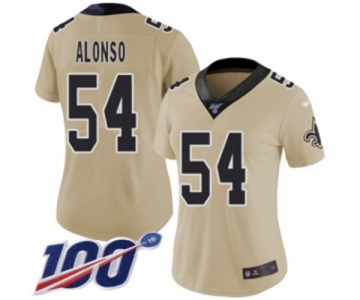 Women's New Orleans Saints #54 Kiko Alonso Limited Gold Inverted Legend 100th Season Football Jersey