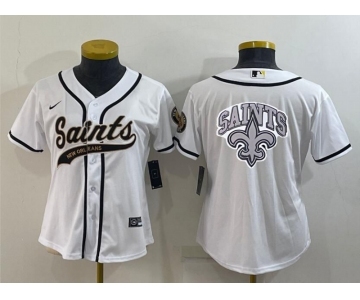 Women's New Orleans Saints White Team Big Logo With Patch Cool Base Stitched Baseball Jersey