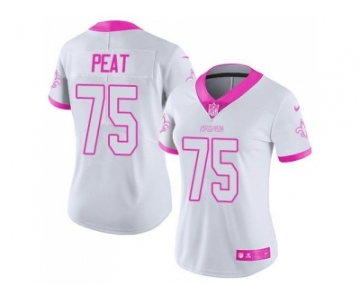 Women's Nike New Orleans Saints #75 Andrus Peat White PinkStitched NFL Limited Rush Fashion Jersey