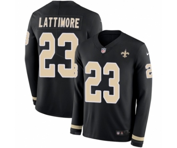 Youth Nike New Orleans Saints #23 Marshon Lattimore Limited Black Therma Long Sleeve NFL Jersey