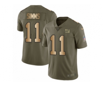Men Nike New York Giants #11 Phil Simms Limited Olive Gold 2017 Salute to Service NFL Jersey