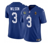 Men's New York Giants #3 Russell Wilson Blue 2025 F.U.S.E. With 4-star C Patch And Walter Payton Patch Vapor Untouchable Limited Football Stitched Jersey
