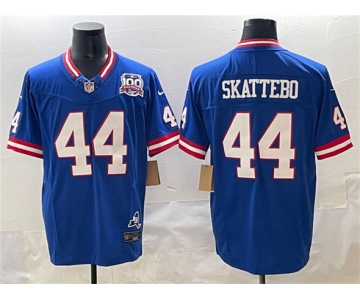 Men's New York Giants #44 Cam Skattebo Royal 2025 Draft F.U.S.E. 100th Season & State Patch Vapor Limited Football Stitched Jersey