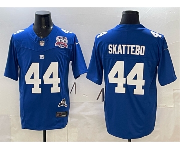 Men's New York Giants #44 Cam Skattebo Royal 2025 Draft F.U.S.E. 100th Season & State Patch Vapor Limited Stitched Football Jersey