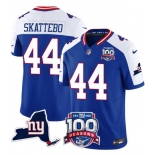 Men's New York Giants #44 Cam Skattebo Royal White 2025 Draft F.U.S.E. 100th Season & State Patch Vapor Limited Football Stitched Jersey