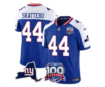 Men's New York Giants #44 Cam Skattebo Royal White 2025 Draft F.U.S.E. 100th Season & State Patch Vapor Limited Football Stitched Jersey