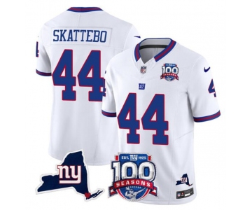 Men's New York Giants #44 Cam Skattebo White 2025 Draft F.U.S.E. 100th Season & State Patch Vapor Limited Football Stitched Jersey