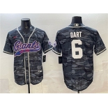 Men's New York Giants #6 Jaxson Dart Gray Camo With Patch Cool Base Stitched Baseball Jersey