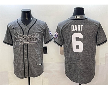 Men's New York Giants #6 Jaxson Dart Gray With Patch Cool Base Stitched Baseball Jersey